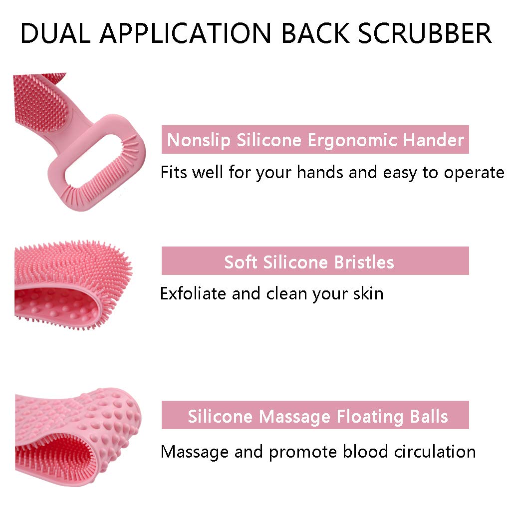 CAREHOOD Long Silicone Back Scrubber - Dual Application Extended Bath Body Brush, Great Shower Scrubber Tool for Cleansing, Exfoliating, SPA & Massage : Beauty