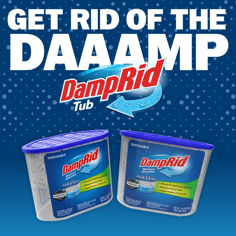 DampRid Fragrance Free Disposable Moisture Absorber with Activated Charcoal, 18 oz (Pack of 3) Moisture Absorber & Odor Remover, Lasts Up To 60 Days, No Electricity Required