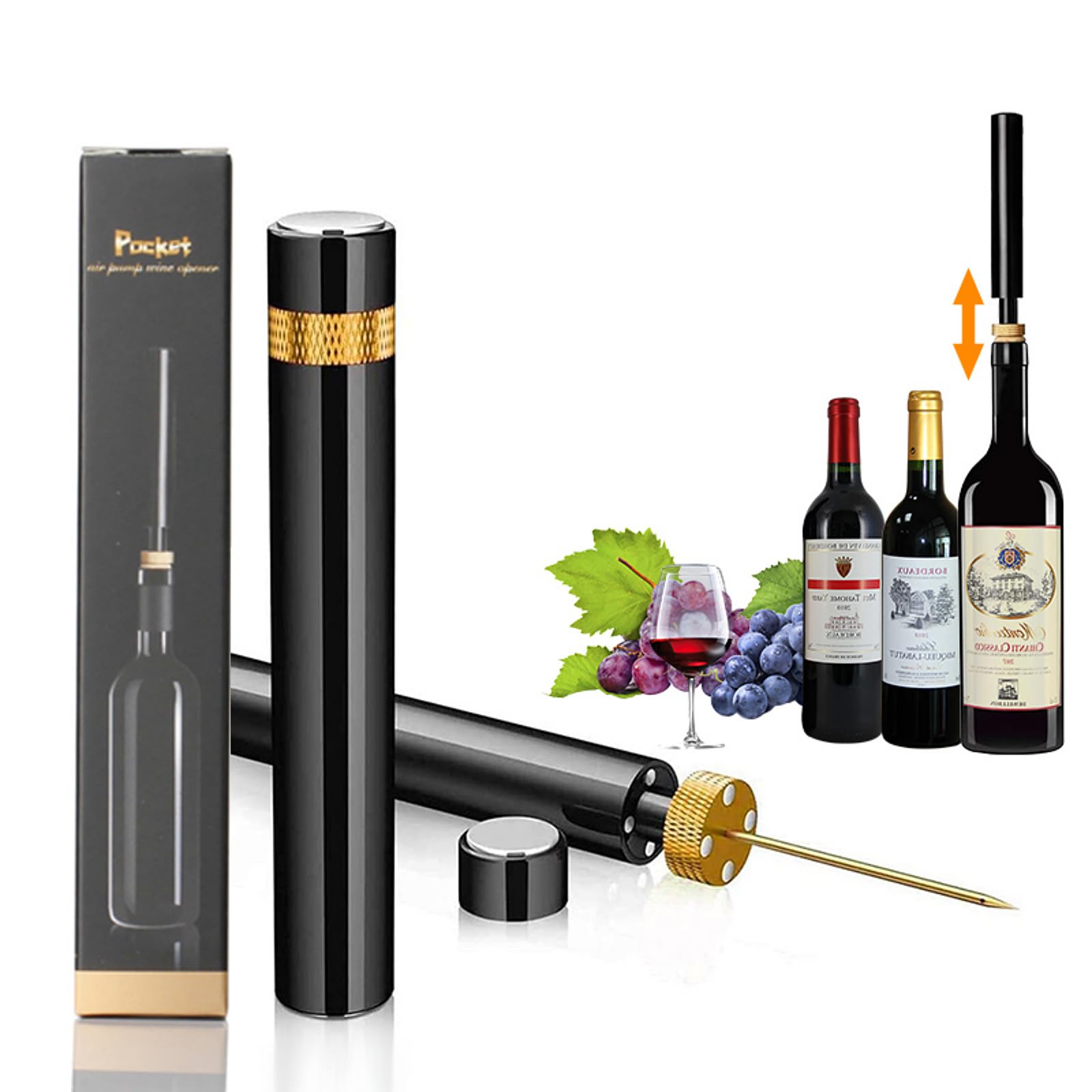 Corkscrews Wine Bottle Opener, Cork Screws for Wine Bottles, Air Pump Cork Remover, 7S Quick Bottle Opening, Detachable, Effortless (Gold)