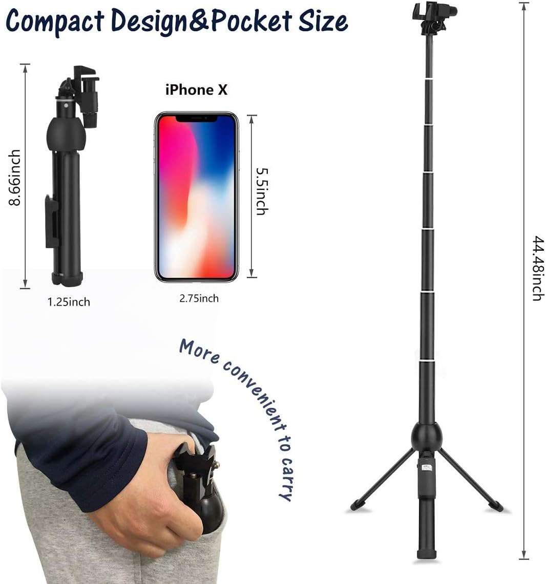 Selfie Stick, Professional 45-Inch Selfie Stick Tripod, Extendable Selfie Stick with Wireless Remote and Tripod Stand for iPhone 6 7 8 X Plus/Samsung Galaxy Note 9/S9 Plus and More: Camera & Photo