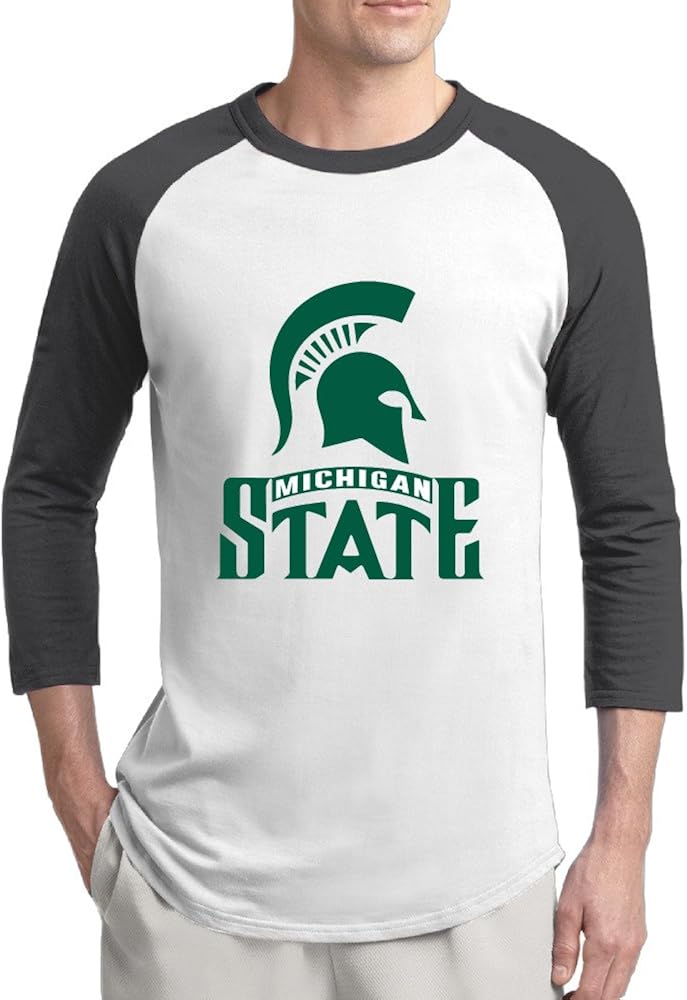 WG Michigan State University 1 Fashion 3/4 Sleeve Shoulder Tshirts Black For Men Undershirts