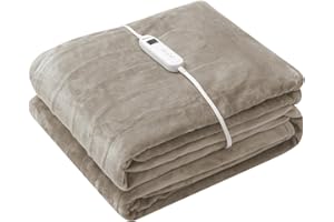 Wapaneus Foot Pocket Heated Blanket Electric Throw with 10 Heating Levels and 4 Timer Settings 4 Hours Auto Shut Off, Flannel Fast-Heating Heated Throw 50" x 60", Machine Washable, Mushroom