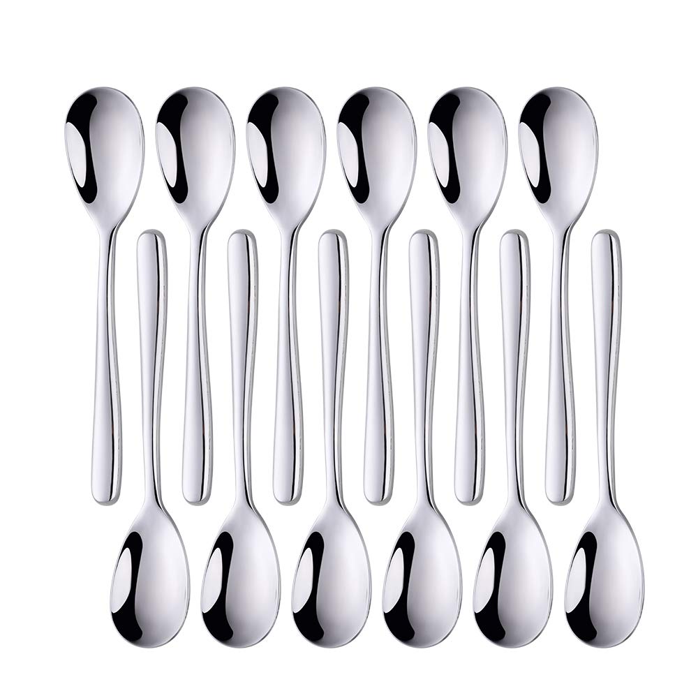 SUNGSENGEUR Teaspoons Set of 12, 13 cm Stainless Steel Table Teaspoon, Tea or Coffee Stirring Spoons, Yogurt Spoon, Dessert Spoon, 5.2" Inch-Silver