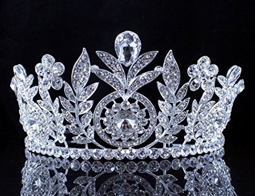 Janefashions FLORAL CLEAR AUSTRIAN CRYSTAL RHINESTONE HAIR TIARA CROWN WEDDING T12155 SILVER OR GOLD (SILVER)