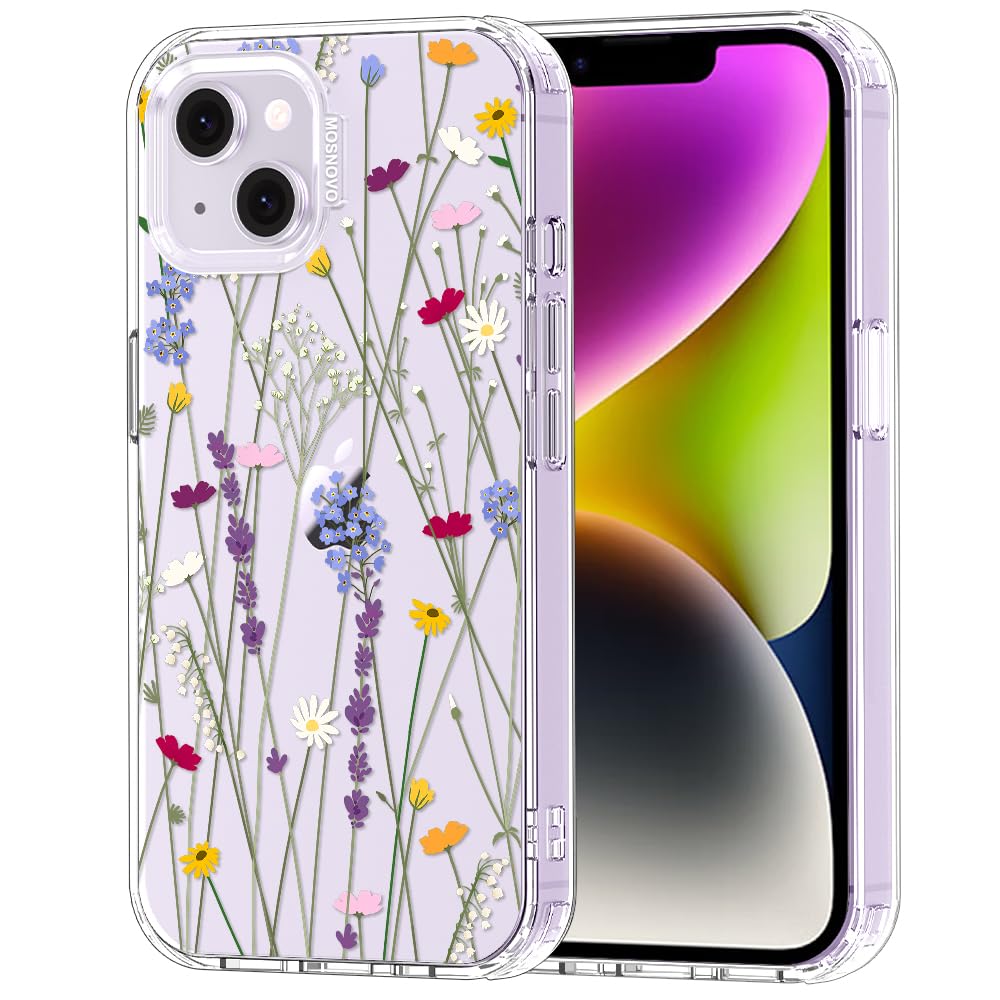 MOSNOVO Case for iPhone 13/14, [Buffertech 6.6ft Military-Grade Drop Protection] [Anti Peel Off Tech] Clear TPU Bumper Phone Case Cover Design - Floral Garden — image 1