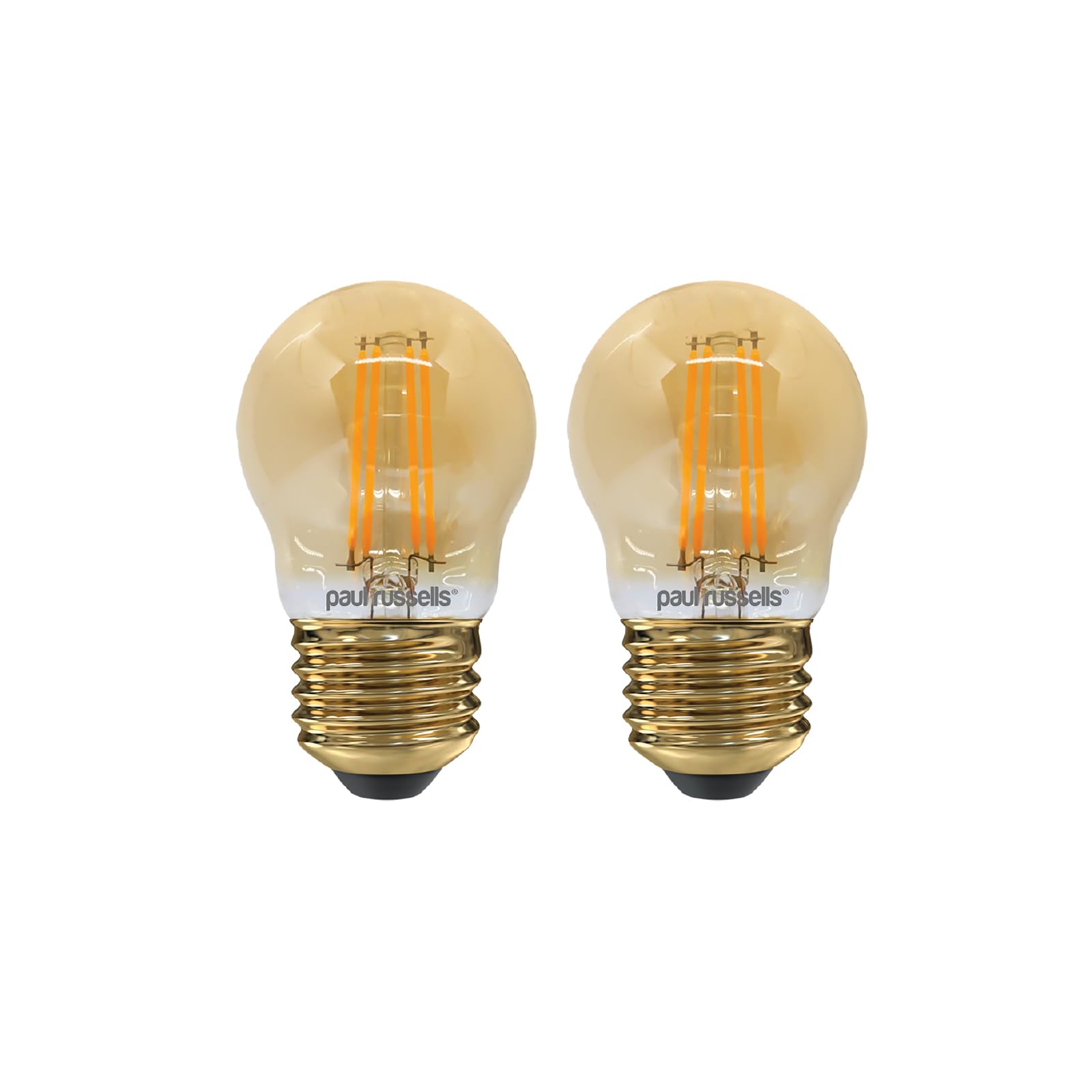 paul russells LED Filament Golf Ball Light Edison Screw E27, 35W Equivalent G45 Bulbs, 4.5W 400LM LED 2200K Amber Lamps, Home Ceiling Chandelier Energy Saving Lightbulbs, Pack of 2