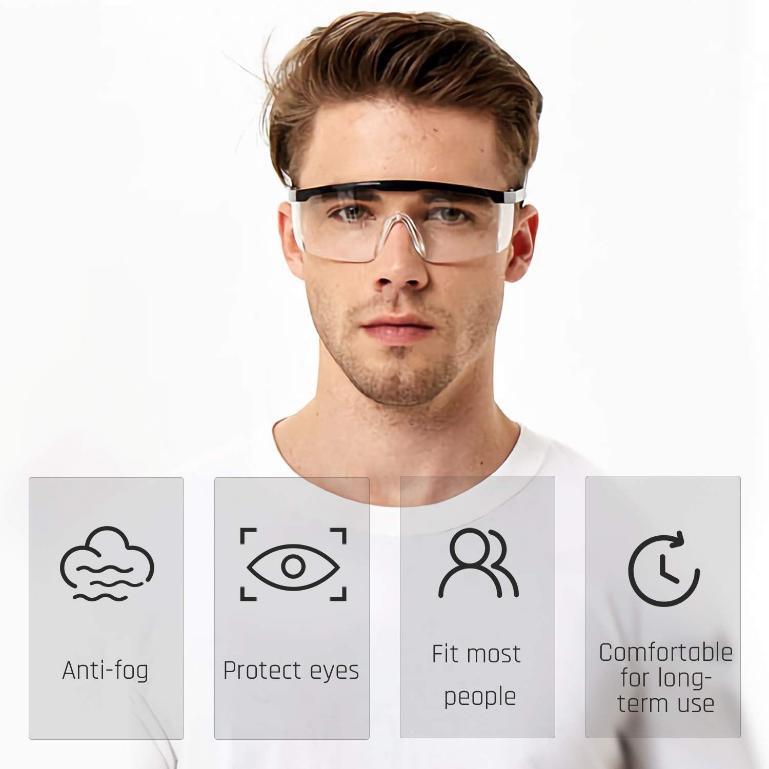 Safety glasses Industrial Goggles with Anti-fog Lens, Clear Safety glasses with Anti-Scratch UV400 protection Lens Goggles Eyeglasses - - 