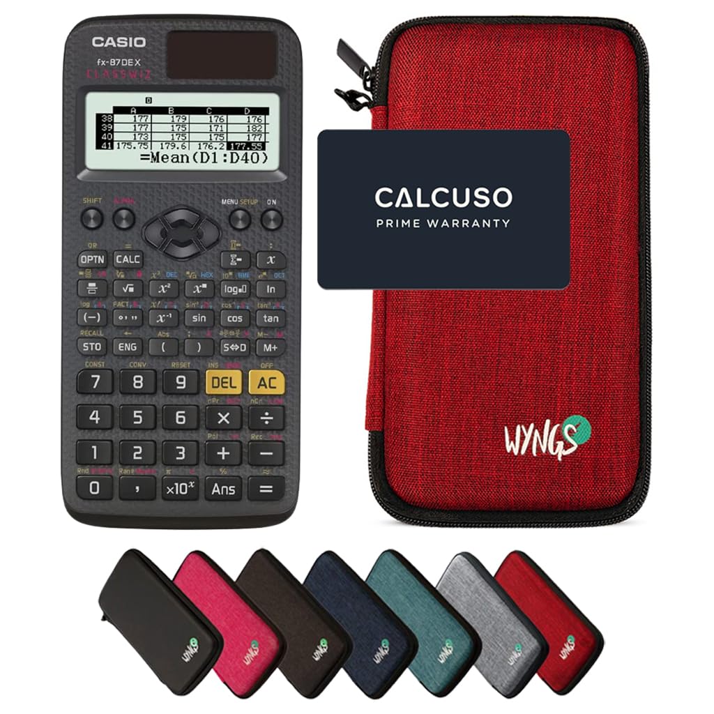 Casio fx-87DE X including a WYNGS protective case in Red - Basic Set (German)