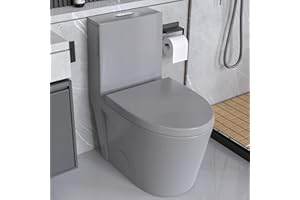 SPOWAY One Piece Toilet, 1/1.6 GPF Elongated Dual Flush Toilet with 15.5"W Soft Closing Seat, 17" Comfort Height Seat, Modern American Standard Modern Toilet for Bathroom, 12" Rough-In, Matte Grey