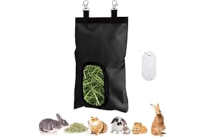 YOLAGGOY Rabbit Hay Feeder Bag, 1 Hole Hay Hanging Feeder Storage for Rabbit Guinea Pig Chinchilla, 600D Oxford Cloth Fabric with 1 Molar Stone (Black)