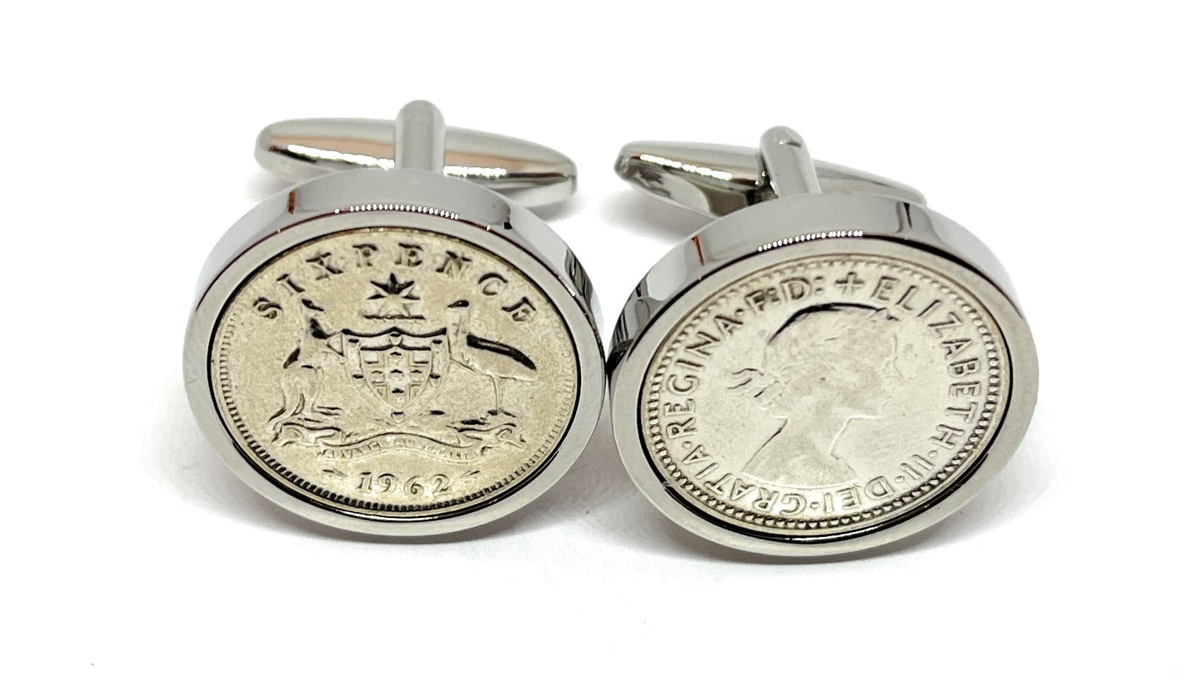 Premium 1962 Original Lucky Australian Sixpence 6d birthday/Anniversary Cufflinks ideal for a 64th birthday HT SLV Gift
