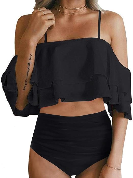 off the shoulder flounce bikini top