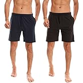 Men’s (2-Pack) Cotton Rich Knit Short | Sleepwear Shorts with Pockets | Ultra Soft, Breathable (Made in Egypt)