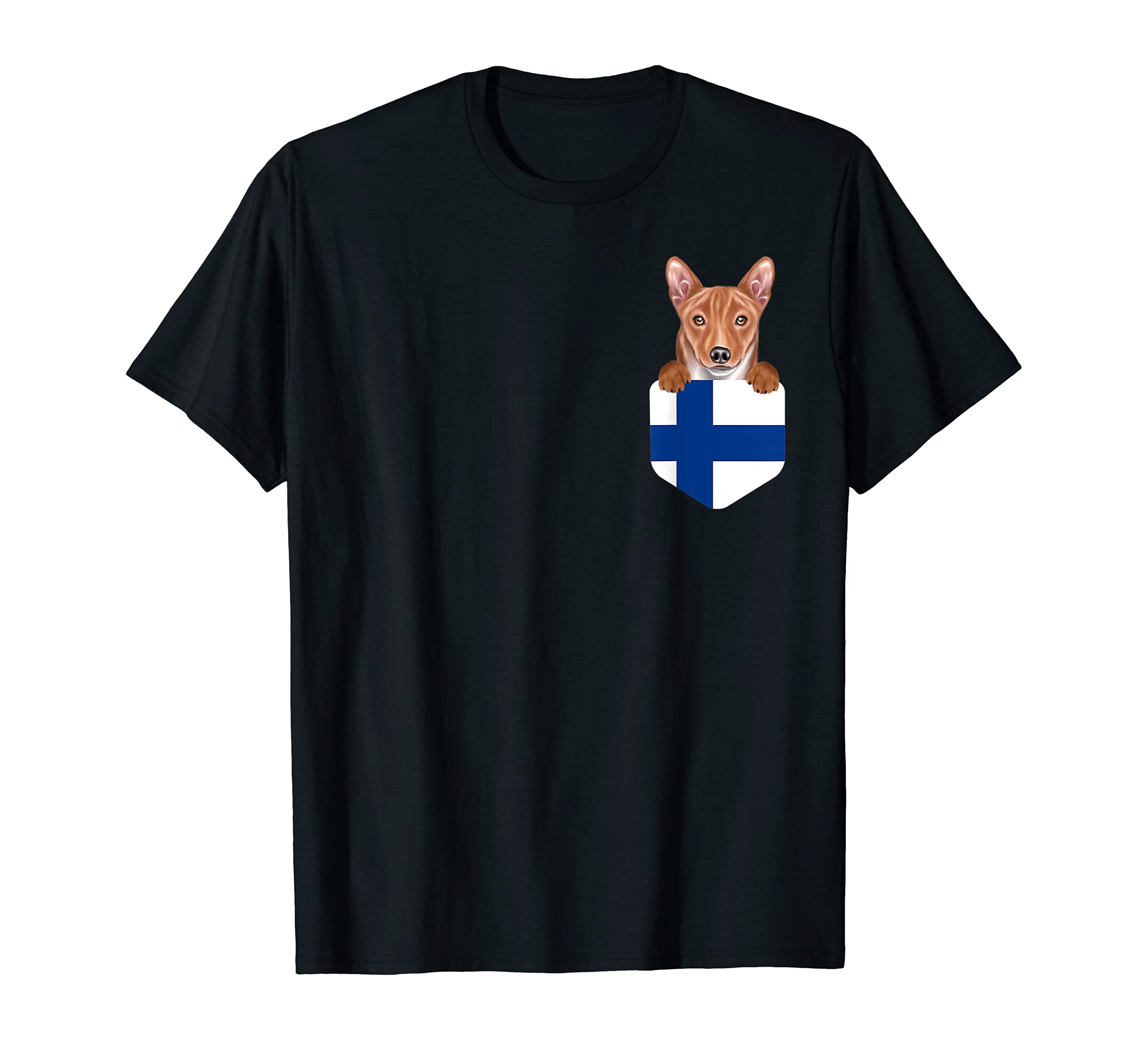 Finland Flag Basenji Dog In Pocket T-Shirt