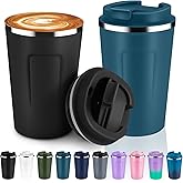 Volhoply 12 oz Double Wall Insulated Vacuum Travel Coffee Mug with Flip Lid Bulk 2 Pack,Reusable Stainless Steel Leak Proof Coffee Cup,Portable Thermal Tumbler for Cold&Hot Drinks(Assort Color,2 Set)