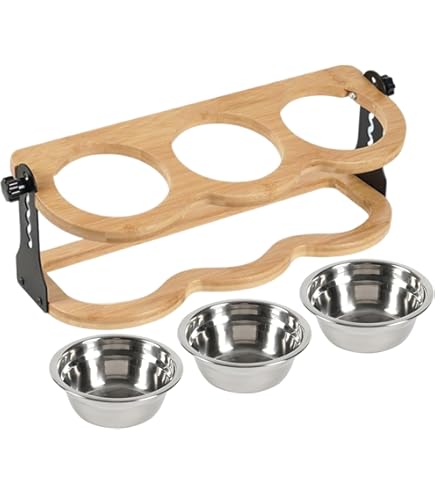 Elevated Dog Bowls Stand - Wooden Feeder With 3 Stainless Steel Bowls For Cats & Small Dogs