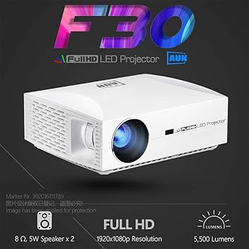 AUN Projector AUN F30 LED Projector, 1920x1080P Resolution. 5500 Lumen, Full HD Projector for Home Cinema, HDMI 3D Beamer, 300