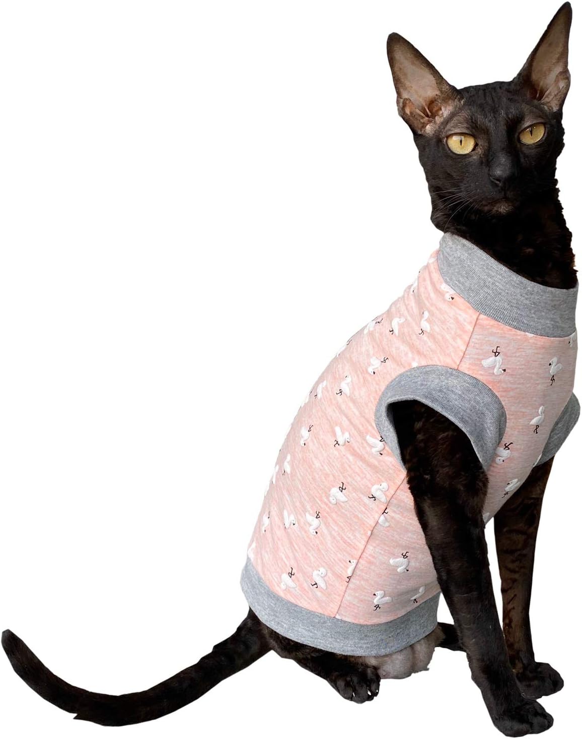 Kotomoda Hairless Cat's cotton stretch T-shirt Small Flamingo for Sphynx Cats (M) - Image 3
