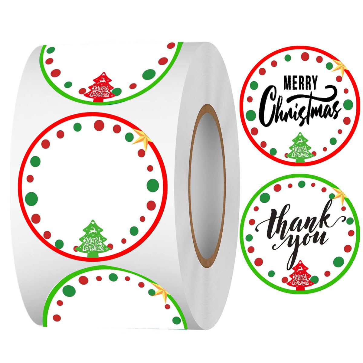 Christmas Themed Direct Thermal Labels,2 inch Color Coding Dot Thank You Labels for Thermal Label Printer Shipping Label Printer for Xmas New Year Party Business 500 Pcs Per Roll