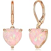 CiNily Heart Opal Earrings Leverback Drop Earrings for Women Hypoallergenic, Pendant Earrings 14K White Gold/Rose Gold Dangle Earrings Opal Hoops Birthday Wedding Mothers Day Jewelry Gifts