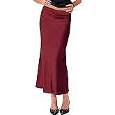 UTNISAN Womens Satin Skirt High Waist Stretchy Elastic Waistband Flowy Elegant Midi Skirts for Work & Casual