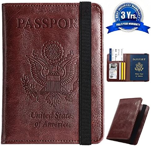 Passport Holder Cover RFID Blocking Leather Card Case Travel Wallet - Brown