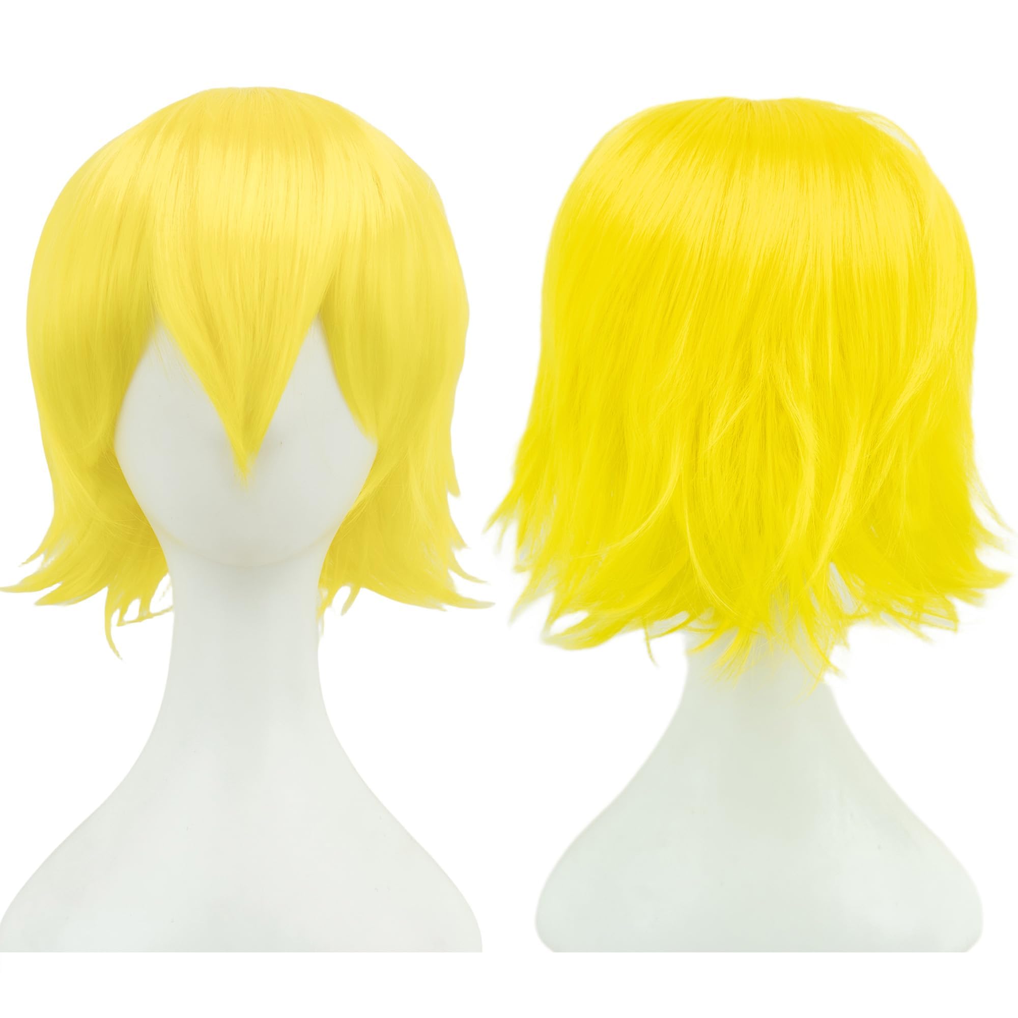 IMISSU Unisex Short Hair Party Wig with Bangs Halloween Costume Wigs (Bright Yellow)