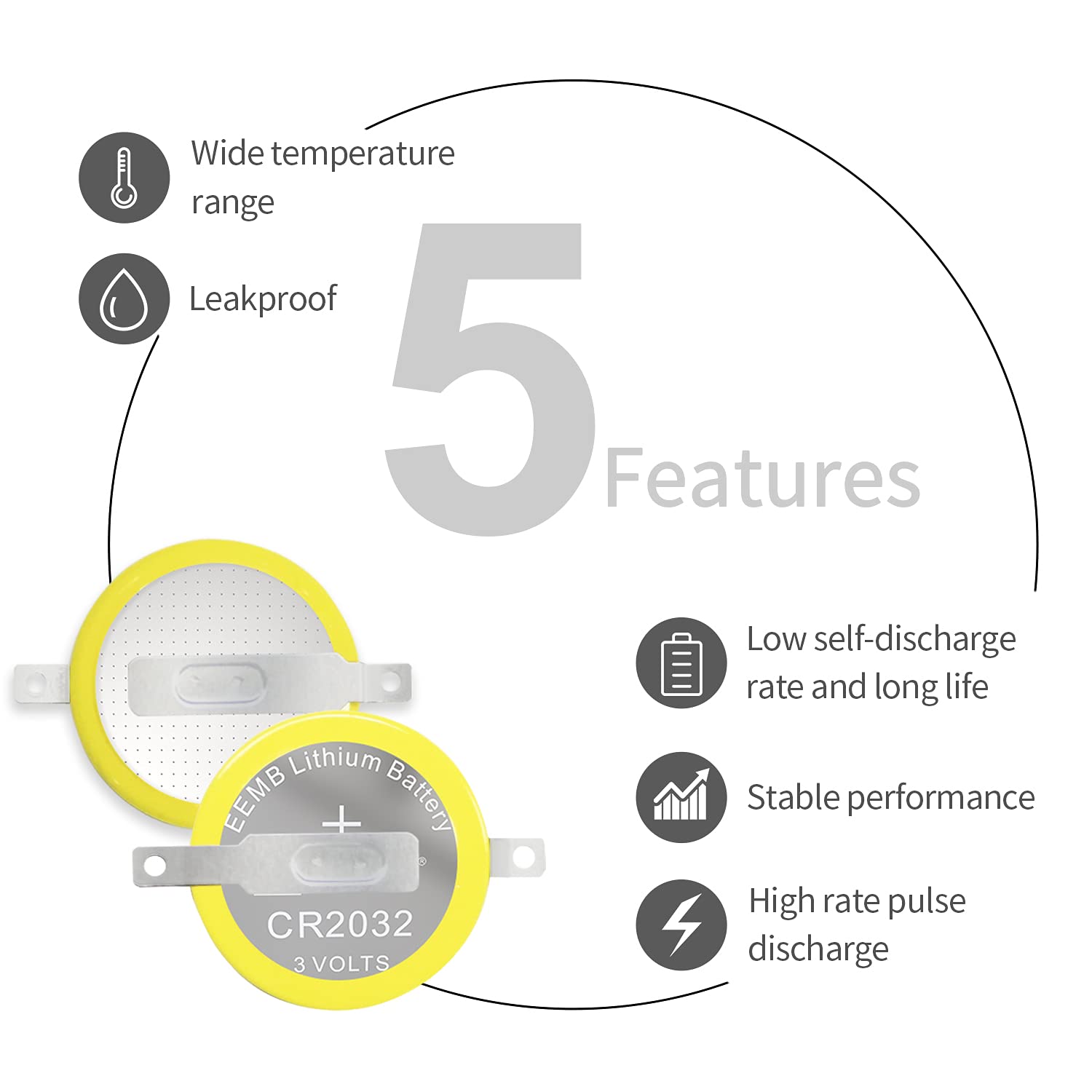 EEMB Tabbed CR2032 Battery with Solder Tabs 10-Pack - CR2032 Tabbed 3V Lithium Coin Cell Batteries for Sensors, Radios, Gameboy Color, and Electronic Devices-Ideal Game Battery Replacement