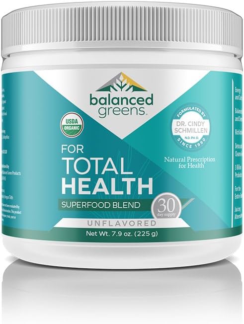 balanced greens Total Health Organic Plant Based Vegan Greens Superfood Powder - Supports Healthy Organs, Gut, Blood, Unflavored-30 Servings