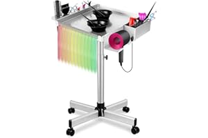 HSONBIUTY Salon Rolling Tray on Wheels, Hairstylist Tray with Storage Platform and Hair Separator Stand for Salon Station, Salon Tray Cart, Metal Service Instrument Storage Tray Accessory for Salon&Spa Use
