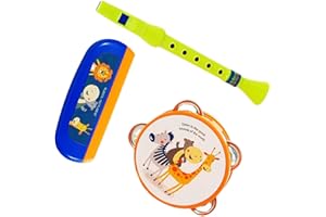 VICASKY ’s Musical Instrument Set for Beginners – 3pcs Combo with Piccolo Flute, Harmonica Tambourine Drum –