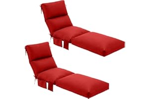 Kigley 2 Pcs Red Chaise Lounge Cushions with Pocket 74 x 20.5 x 3.9 Inches Tufted Waterproof Replacement Patio Recliner Cushi
