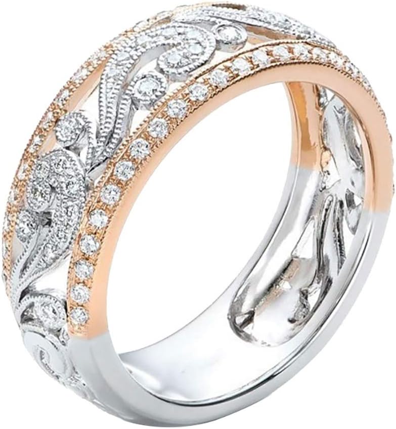 Thenlian Copper ring,Luxury Mosaic Diamonds Rround Cutout Flower Hollow Ring Ladies Jewelry Gift(8, Silver)