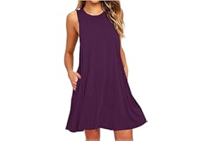 GENERIC Summer Dresses for Women 2024 Vacation Trendy Dress Short Flowy Swing Mini Dress Casual Beach Sundress with Pockets