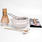Joyscale Matcha Whisk Set, Matcha Set Whisk And Bowl, 8 Pcs Matcha Kit Set(Horizontal Stripe Design), 18 OZ, Japanese Matcha Tea Set, Matcha Making Kit Gifts for Tea Lovers(White)