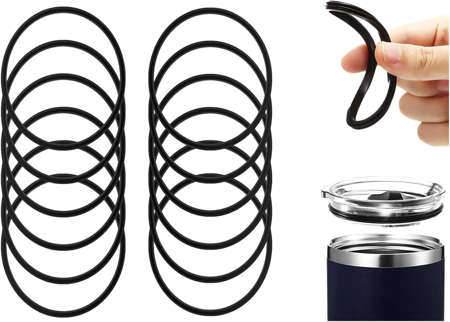 Photo 1 of 10Pcs Black Replacement Rubber Lid Ring Compatible with Travel Mug 16oz & 20oz Gasket Seals Lid for Insulated Stainless Steel Tumblers, Coffee Cups,Glassware and Drinkware,Kitchen and Dining