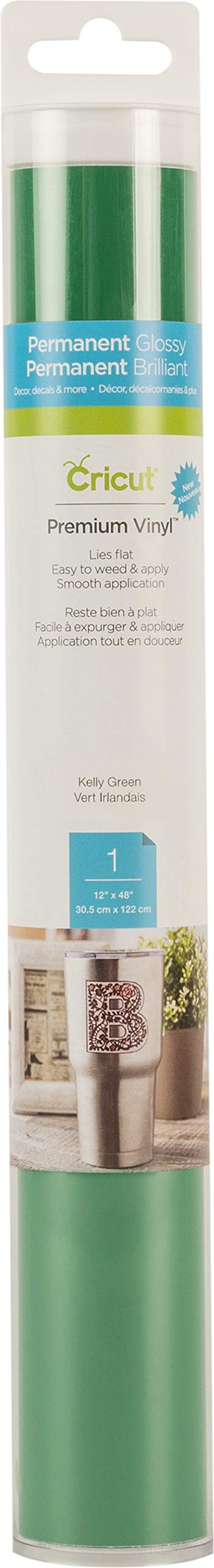 CricutPremium Permanent Vinyl (12" x 48"), Strong Adhesive Lasts for 3 Years, UV & Water-Resistant, Perfect for Indoor-Outdoor DIY Projects, Compatible with Cricut Machines, Kelly Green