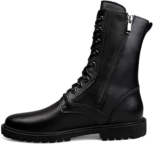 Amazon ムリョシューズ レースアップ メンズ ショートブーツ ミリタリーブーツ 22 5cm 30cm 本革 サイドジップ ハイカット インヒール 黒 ブラック バイク用ブーツ 防滑 衝撃吸収 ライダーブーツ メンズ 靴 アウトドア カジュアル ブーツ
