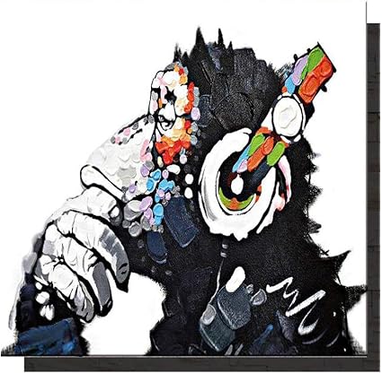 Waltsom Animal Canvas Wall Art Music Gorilla Framed Oil Painting Modern Funny Thinking Monkey Wall Art For Living Room Bedroom Office Bathroom Stretched Ready To Hang Animal Print 16x16inch Amazon Co Uk Kitchen