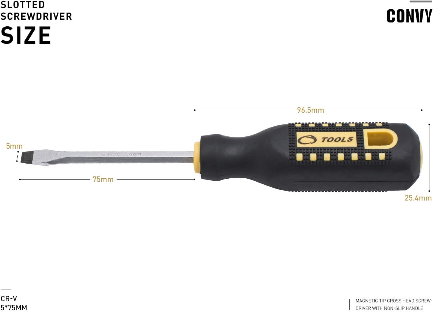 Convy GJ-0112 Slotted Screwdriver, Cross Head Screwdriver with Non-Slip Handle - - 