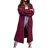 Danedvi Long Cardigan Sweaters for Women 2025 Fall Open Front Knit Oversized Cardigans Duster Coat with Pockets Burgundy
