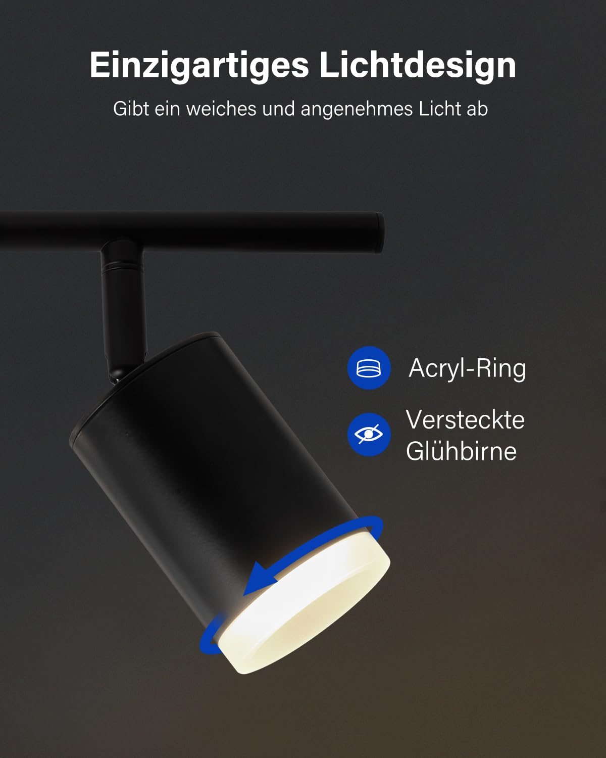 Leselux Deckenstrahler LED 4 Flammig, Metall Deckenstrahler Schwarz, Strahler Deckenleuchte Schwenkbar, Deckenlampe Spots GU10, Deckenspot Innen für Küche Wohnzimmer Schlafzimmer (Ohne Leuchtmittel) 2