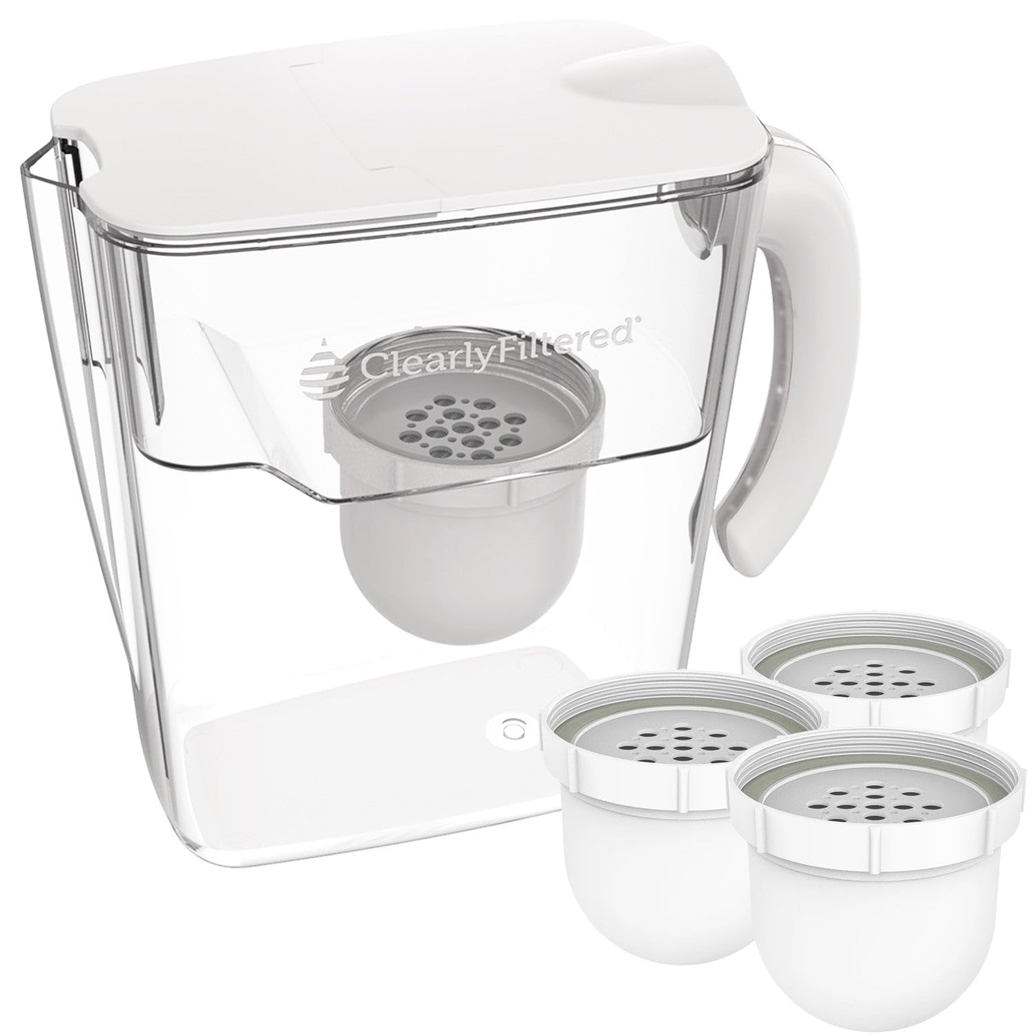 Clearly Filtered No.1 Filtered Water Pitcher/Updated Model/Targets 365+ Contaminants e.g. Fluoride Chlorine PFAS Microplastics Lead Arsenic BPA/BPS Free (Pitcher + 3 Filter Packs)