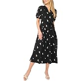CeCe Women's Puff Sleeve V-Neck Tie Waist Midi Dress