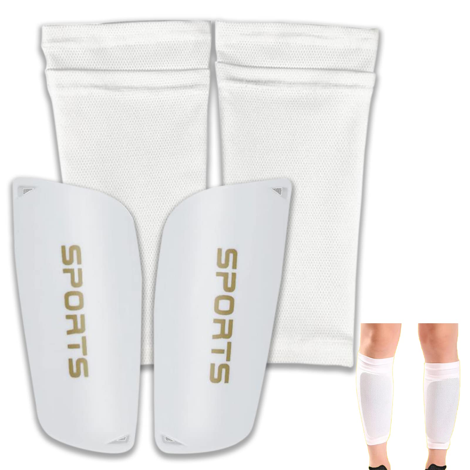 SZXMDKH Football Shin Guards + High Elastic Sleeves for Young Boys Girls - Sports Shin Guards | Kick Injury Protection (White), Large)