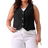 Agnes Orinda Plus Size Linen Vest for Women Lined Button Down Sleeveless Blazer Suit Vest Shirt Crop Top Casual Work