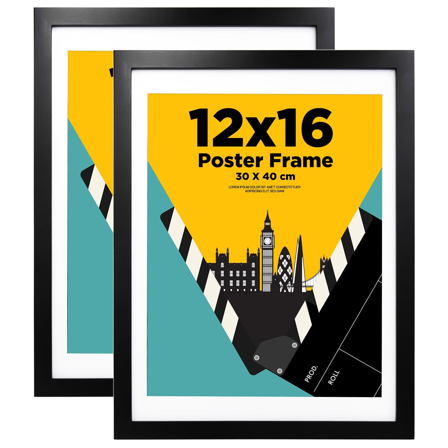 30x40cm picture frame,12x16 picture frame 100% Solid Wood Matted for 14x11, 30x40 frame with Acrylic Glass, Poster, Frame for Wall Mounting, 16x12 inch Certificate Frame for Portrait,Set of 2, Black