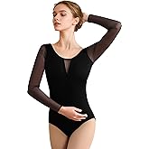 ZILANZI V Series Women Ballet Leotard for Dance,Black Mesh Splicing Dancewear