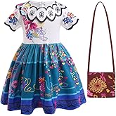 COTRIO Girls Princess Costume with Bag Kids Halloween Dress Up Toddlers Birthday Outfits Party Dresses Role Play Clothes