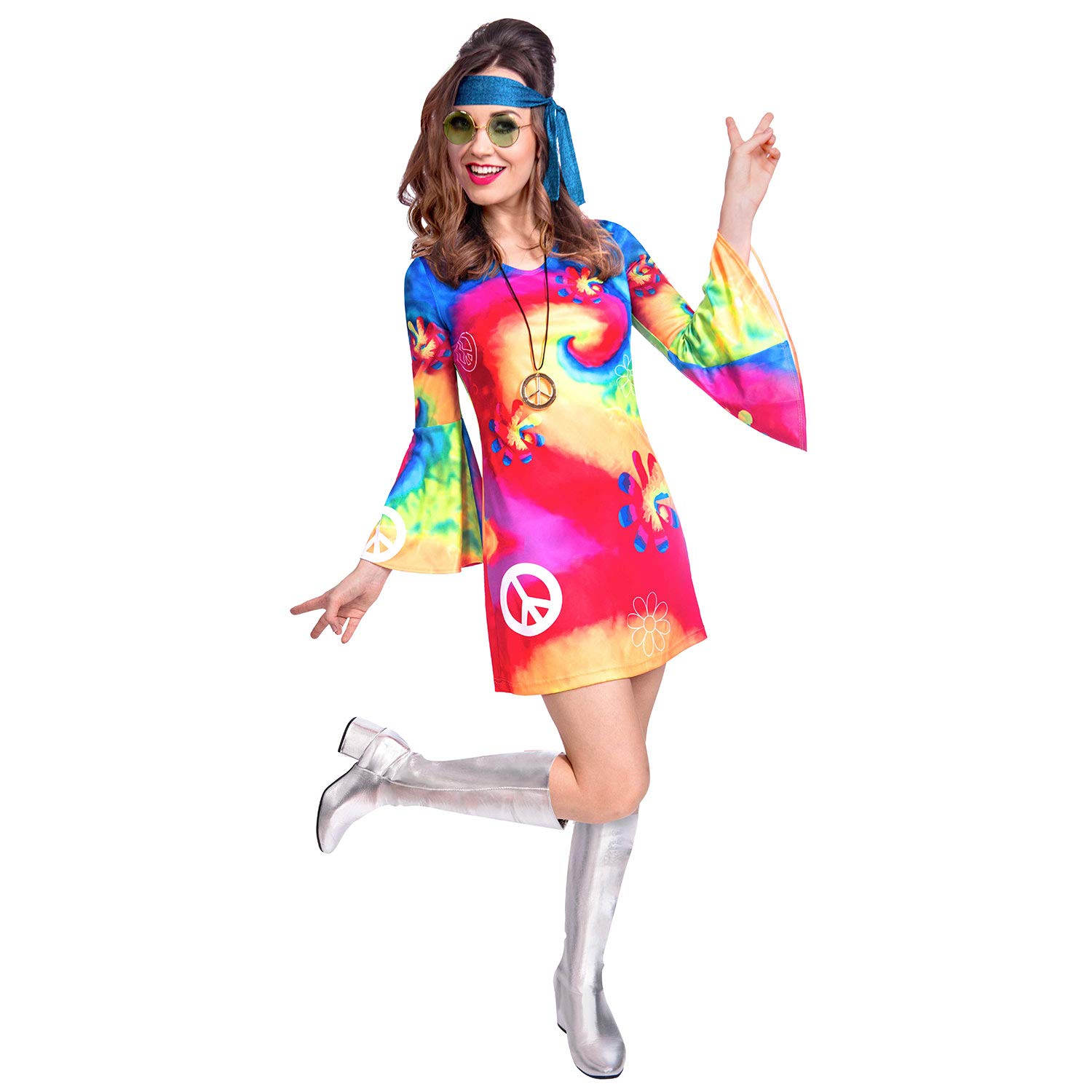 Amscan 9905135 - Women's 1960's Free Spirit Hippy Woman Adults Fancy Dress Costume Size: 16-18